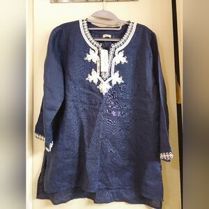 Simple Navy Blue Embroidered Top